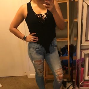 Black lace up bodysuit